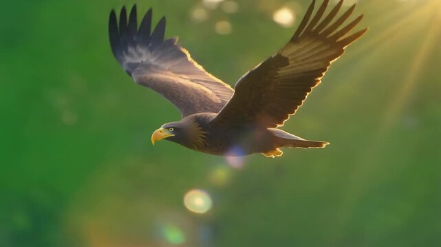 Eagle Flight Motion in Green Background