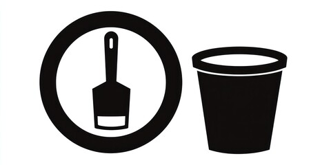 Simple black and white illustration of a spatula and a cup.