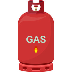 Red Gas Cylinder With Flame Icon and Word Gas On Transparent Background