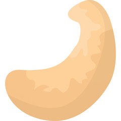 Illustration of a single cashew nut in a curved shape with a light brown gradient and soft shadows against a white background representing a healthy snack and food ingredient