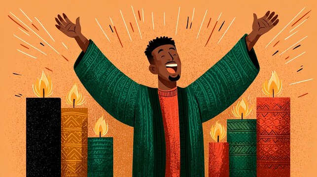 Celebrating kwanzaa with candles and joy in a vibrant illustration