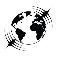 This captivating vector illustration showcases a world globe encircled by stylized signal waves, symbolizing global communication and connectivity isolated on white background