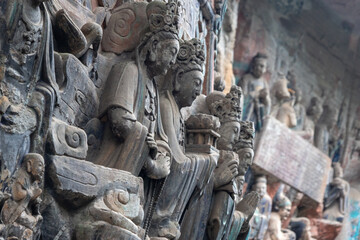 Obraz premium Magnificent rock carvings of Baoding Mountain at Dazu, China.