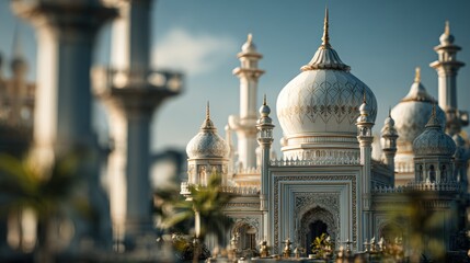 Fototapeta premium Artistic Impression of a Grand and Ornate Mosque Under Clear Sky Scenery
