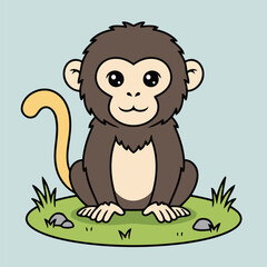 Cute Yellow-Tailed Woolly Monkey Sitting on Grass Rare Peruvian Primate Character Vector Illustration