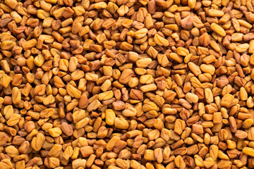 Heap of natural aromatic fenugreek seeds - Healthy food