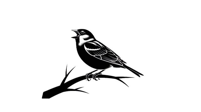 Melodious Songbird Silhouette: A striking silhouette of a songbird perched on a delicate branch, its beak open in a beautiful song. A timeless symbol of freedom and the wonders of nature.