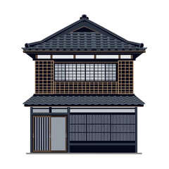 Illustration of Traditional Japanese Machiya House Architecture Isolated