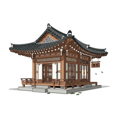 Fototapeta premium Illustrative depiction of serene korean teahouse with traditional design