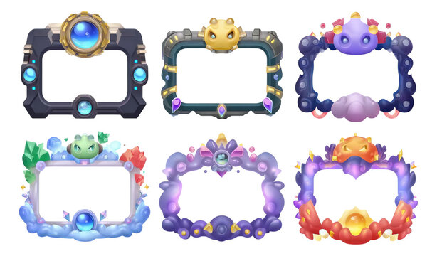 Colorful Cartoon Frames with Fantasy Creatures for Creative Illustrations and Designs