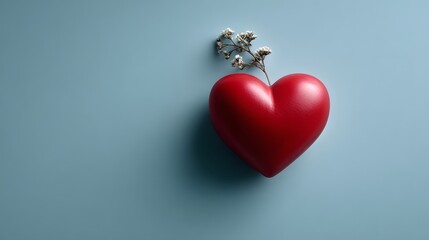 Red heart-shaped ornament with a decorative key on a pastel background, symbolizing love and romance