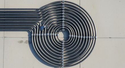 Metallic Pipes Forming Circular Pattern on Wall Modern Industrial Design
