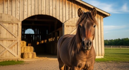 Falabella miniature horse with a small, elegant body and gentle posture standing on grassy terrain. Known as one of the smallest horse breeds, admired for its calm and friendly nature.