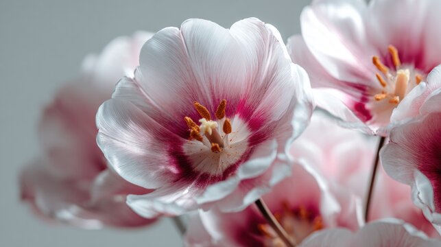 Elegant pink and white tulips in soft focus, capturing spring's delicate grace - Powered by Adobe