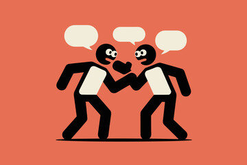 Dynamic Debate Between Two Silhouetted Figures in a Colorful Background with Speech Bubbles