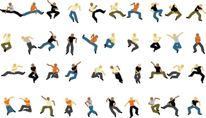 Dynamic dancer silhouettes isolated on showcasing various poses and movements for artistic expression