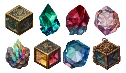 Fototapeta premium Intricate Fantasy Crystals and Cartographer Tools for Arcane Illustrations