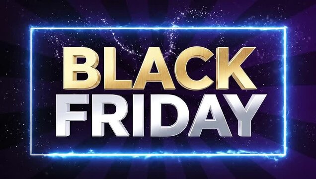 Black Friday Sales Event with Golden and Silver Text on Dark Background.