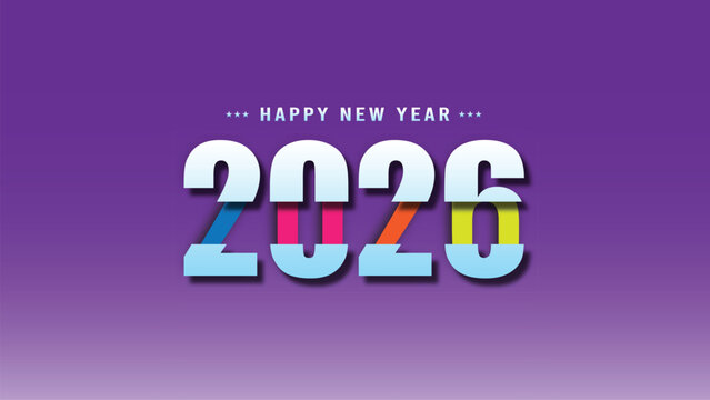 "Happy New Year 2026 colorful typography vector illustration"