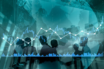 This image features a blend of financial graphs and silhouettes of diverse individuals, symbolizing collaboration and analysis for informed economic decisions. Scalp