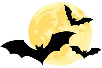 Bats flying in front of a full moon a spooky Halloween vector illustration isolated on white background