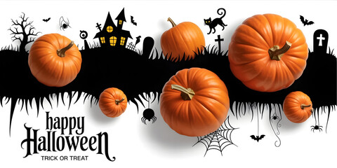 Festive Halloween pumpkins with spooky silhouettes a seasonal decoration for autumn holidays isolated on a white background