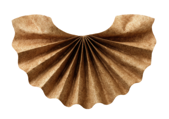 Folded, brown paper half-circle with scalloped edge