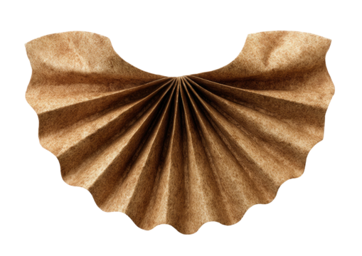 Folded, brown paper half-circle with scalloped edge