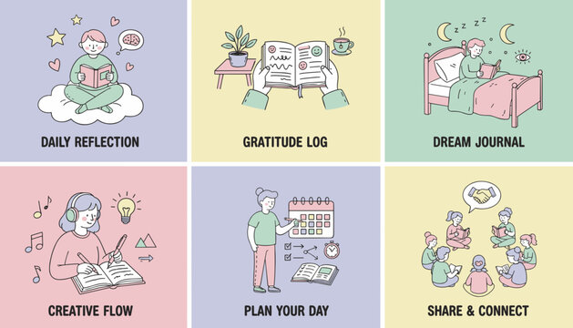 Journaling habits for selfcare mental health reflection gratitude planning and community connection