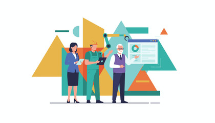 Collaboration across roles business industry and technology teamwork illustration