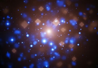 Fototapeta premium Abstract glowing blue stars and squares in a cosmic dark brown space
