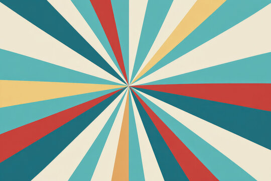 Abstract retro sunburst background with warm holiday colors, vintage style, geometric rays, cheerful and energetic mood, ideal for festive or summer themes