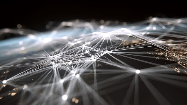 Dynamic network connections forming innovative digital landscape, perfect for illustrating global communications, cutting-edge technology, or future innovations