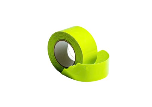 Bright neon green tape roll, some pulled away