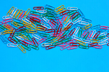Colorful paper clips, Top view with copy space