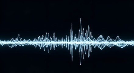 Luminous Blue Frequency Visualization with Dynamic Peaks on Black Background