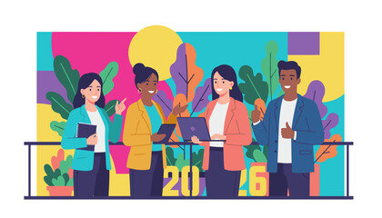 Successful diverse business team celebrating collaboration and future goals 2026