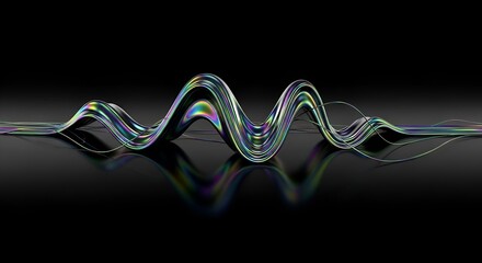 Iridescent Wavy Abstract Bands Reflecting on a Dark Surface