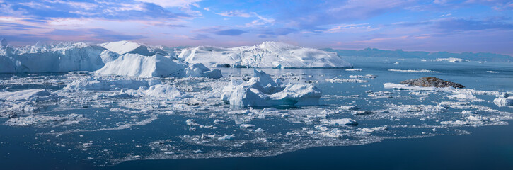 Kangia Fjord and Sermeq Kujalleq glacier in Ilulissat, Greenland .