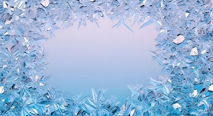 Intricate Frost Patterns Frame a Blue Gradient Winter Background