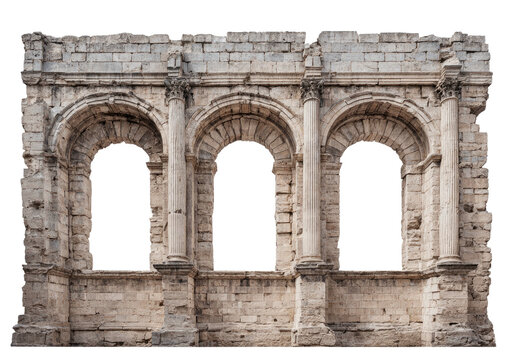 Ancient stone facade with three arched openings