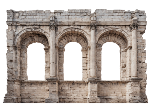 Ancient stone facade with three arched openings