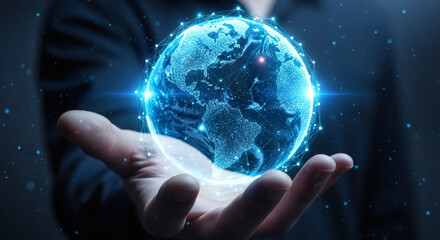 Global Technology and Network Connection Concept Digital World Held in Hand, Artificial Intelligence