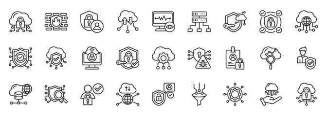 sase icon set collection in outline style. icon pack contain secure, access, network, cloud, protect, traffic, firewall, identity, inspection, service icon