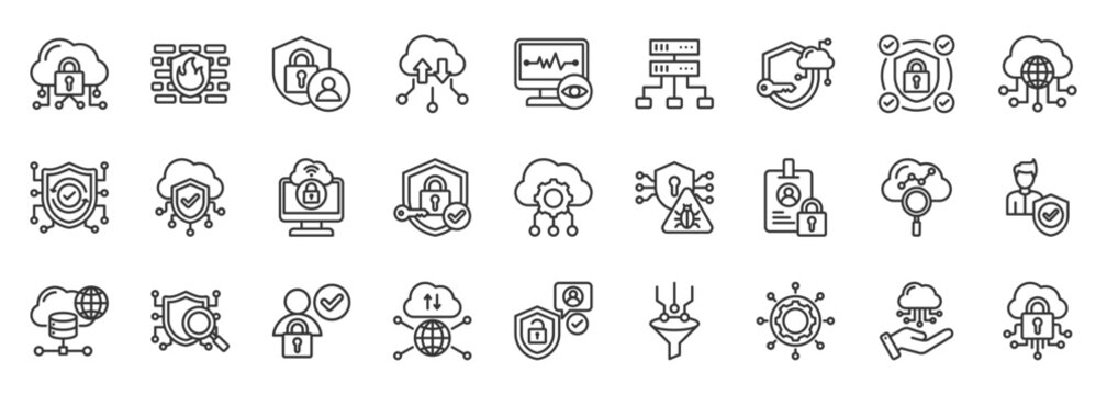 sase icon set collection in outline style. icon pack contain secure, access, network, cloud, protect, traffic, firewall, identity, inspection, service icon
