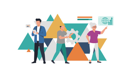 Professionals collaborating on global strategy manufacturing and data analysis