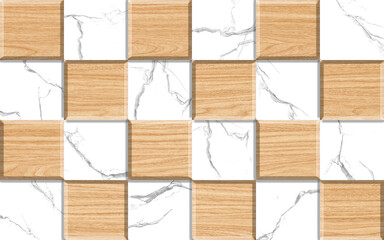 Wood and marble checkerboard pattern for wall or floor tiles