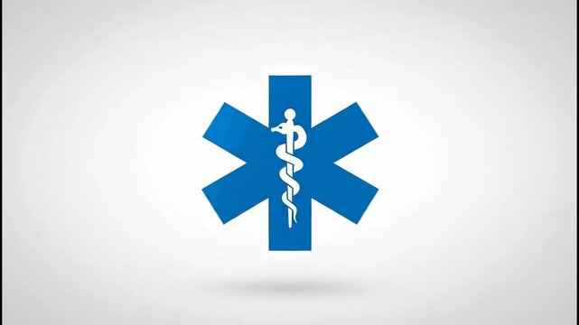 Blue Star of Life Medical Symbol on a Clean White Background.