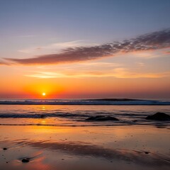 Obraz premium Golden Hour Serenity - A Coastal Sunset Reflection.
