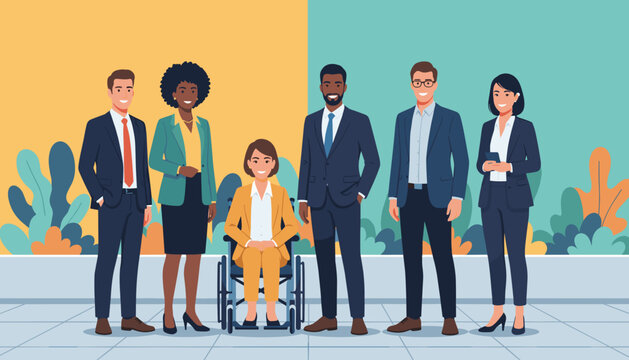 Diverse inclusive business team standing together smiling Workplace equality and professional cooperation - Powered by Adobe